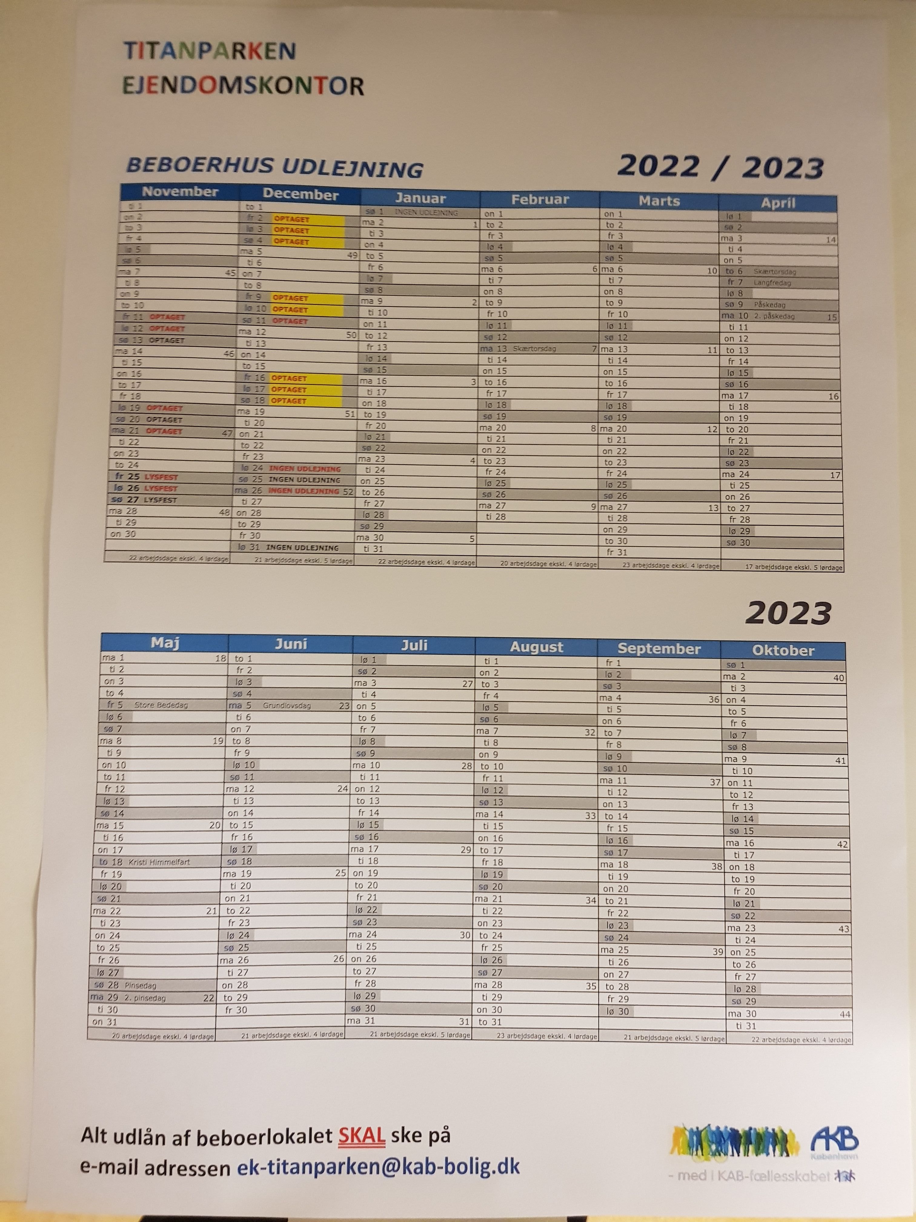 Fælleshus kalender 2022/2023